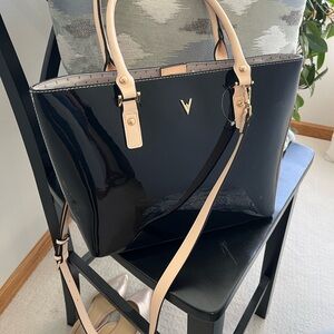 Vanessa Williams black patent tote